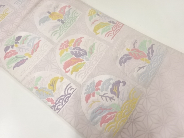 JAPANESE KIMONO / ANTIQUE FUKURO OBI / SILK / WOVEN FLORAL PLANTS